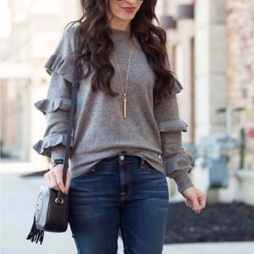 J. Crew wool blend ruffle sleeve sweater